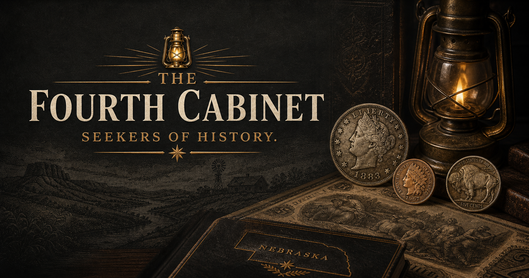 The Fourth Cabinet lantern artwork with coins and the words Seekers of History
